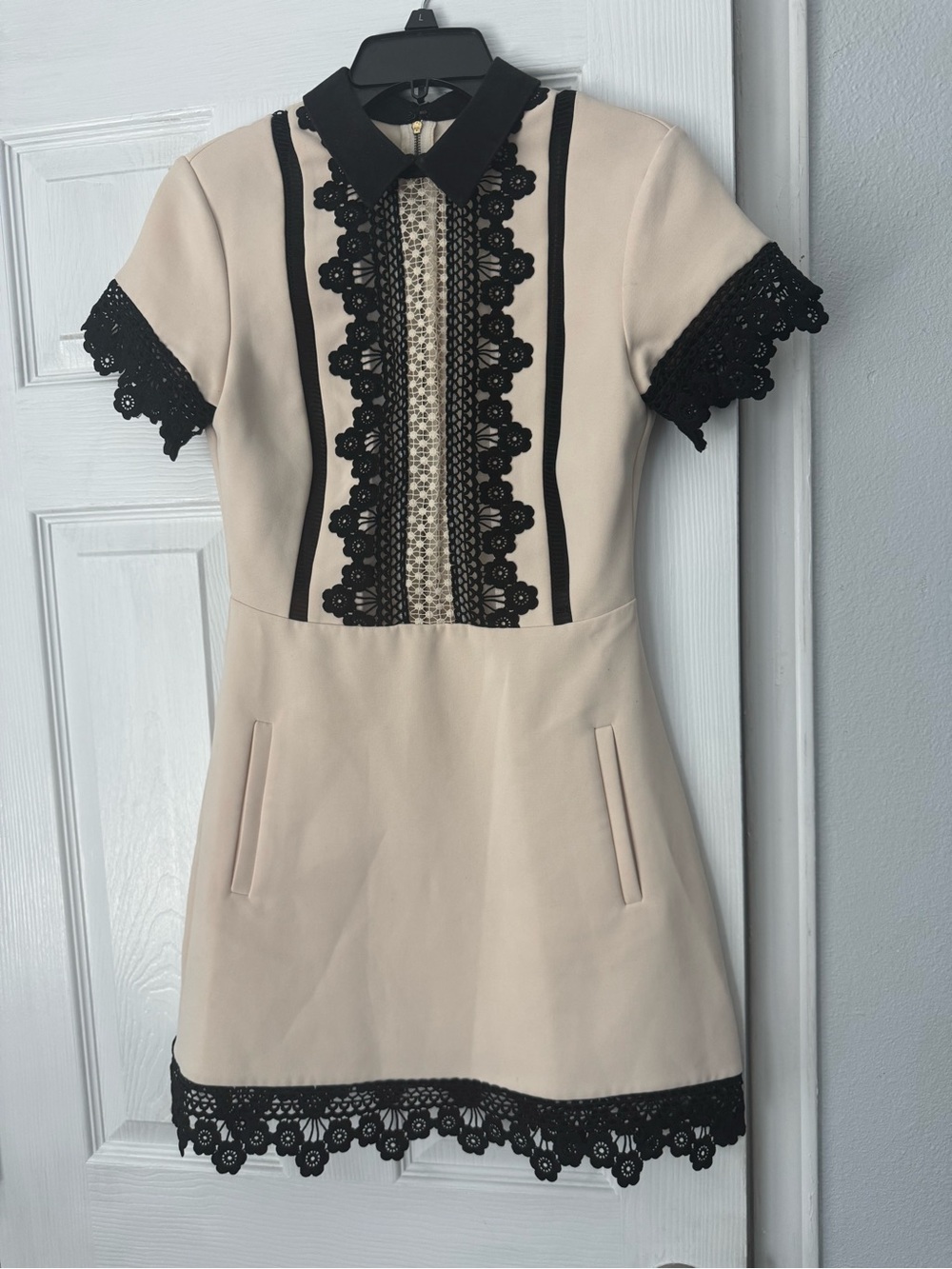 Self-Portrait Cream Dress with Black Lace Trim - Picture 2 of 4